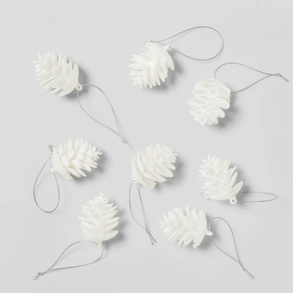 Target Wondershop White Glitter Pinecone Christamas Tree Ornament Set of 8